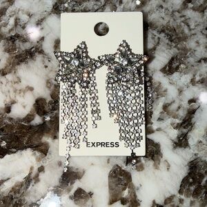EXPRESS Silver Star Crystal Tassel Earrings